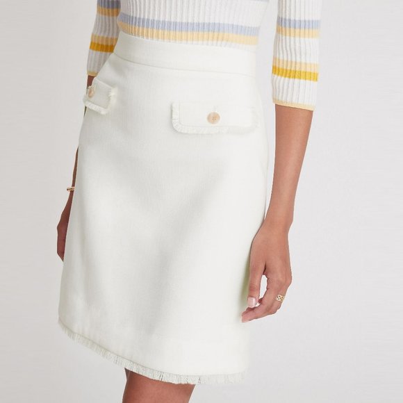 NEW Ann Taylor Fringed Button Pocket White A Line Skirt, Size 8 - Picture 1 of 11